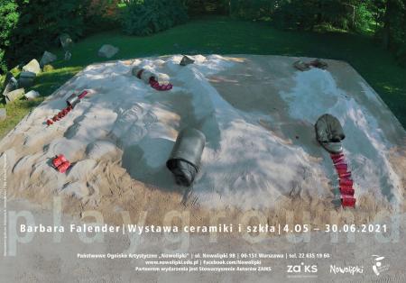 Plakat do wystawy ceramiki i szkła Barbary Falender pt. "Playground".