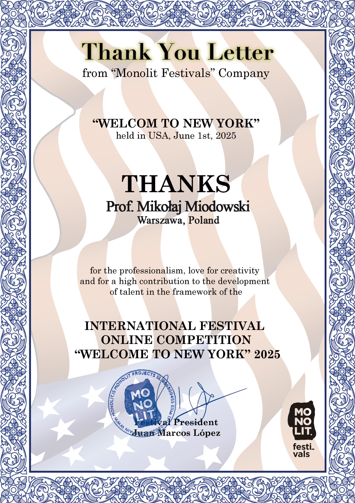 WelcomeToNewYork-ThankYouLetter-Prof-Mikolaj-Miodowski