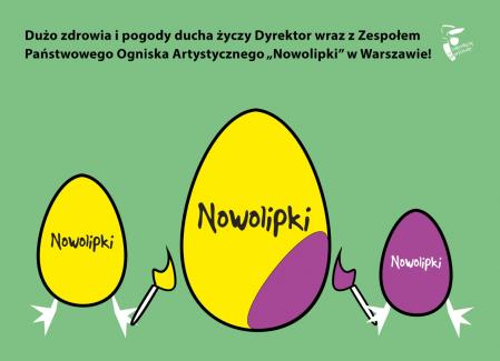 Grafika na Wielkanoc z trzema malującymi jajkami.