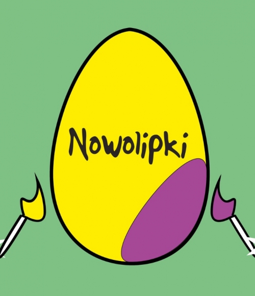 Grafika na Wielkanoc z trzema malującymi jajkami.
